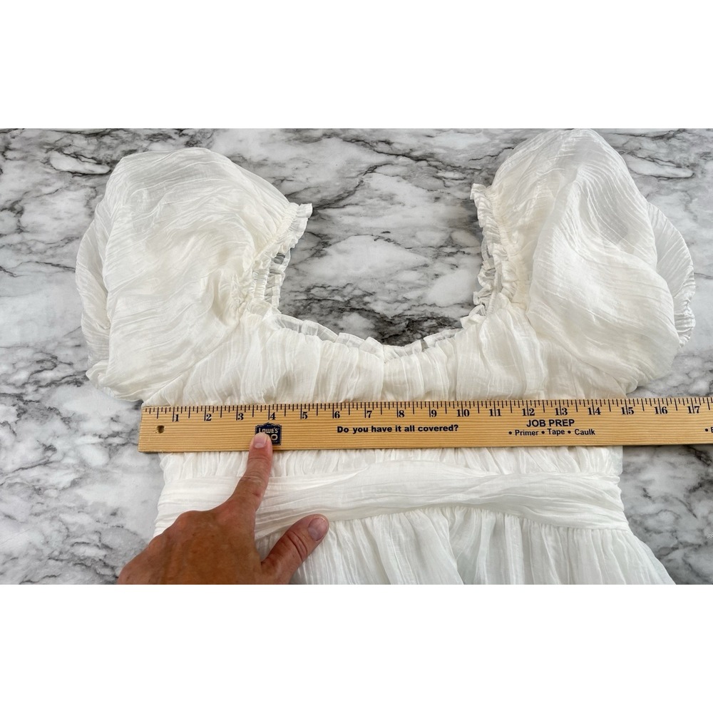 Ballon Sleeve Lace Up Back Mini Dress Coquette Soft Girl White Lined Sz M - Picture 8 of 10